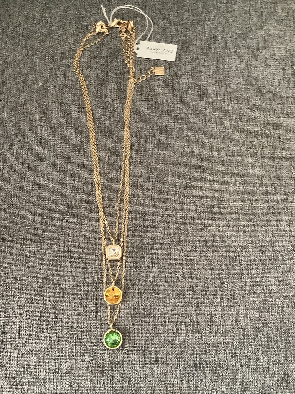 Park Lane Gold-Tone Triple Drop Necklace with Yellow and Green Stones